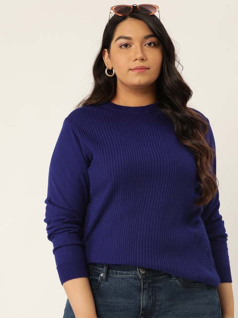 

Sztori Women Navy Blue Plus Size Cable Knit Pullover