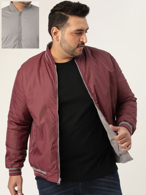 

Sztori Plus Size Men Maroon Grey Solid Reversible Bomber Jacket