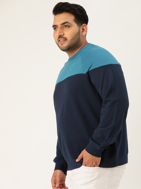 

Sztori Plus Size Men Navy Blue Colourblocked Sweatshirt