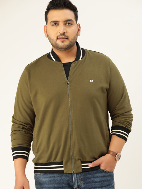 

Sztori Men Plus Size Olive Green Solid Sweatshirt