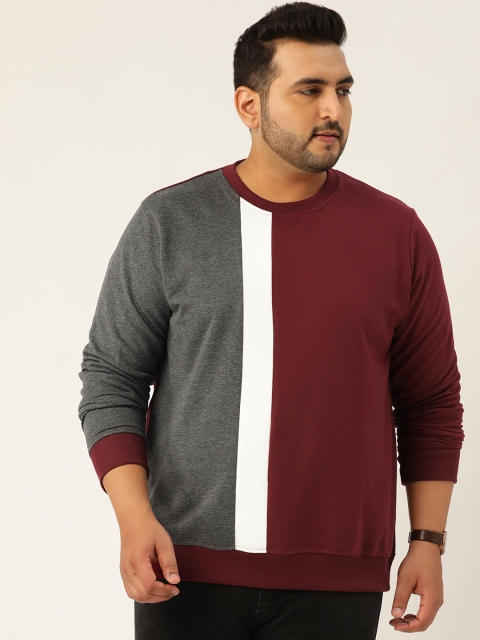 

Sztori Men Maroon & Grey Melange Colourblocked Plus Size Sweatshirt