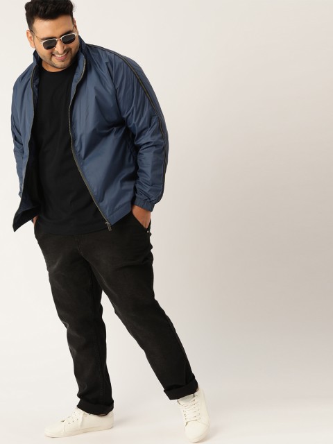 

Sztori Plus Size Men Navy Blue Solid Windcheater Tailored Jacket