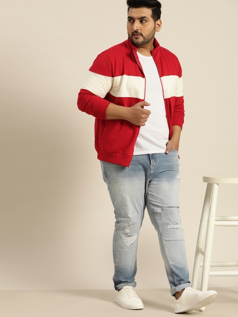 

Sztori Men Red & White Colourblocked Plus Size Sweatshirt