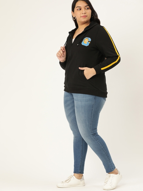 

Sztori GarfieldWomen Plus Size Black Solid Hooded Sweatshirt