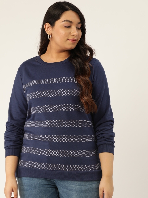 

Sztori Women Blue & Off-White Striped Plus Size Sweatshirt
