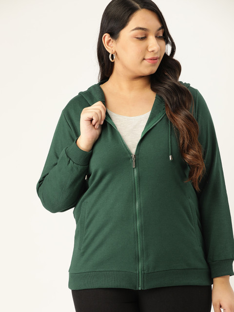 

Sztori Women Plus Size Green Solid Hooded Sweatshirt