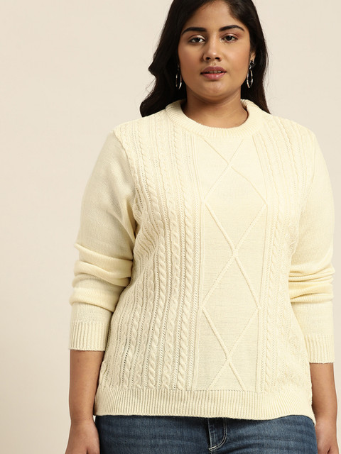 

Sztori Women Cream-Coloured Cable-Knit Plus Size Pullover Sweater