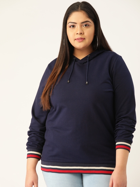 

Sztori Plus Size Women Navy Blue Solid Hooded Sweatshirt