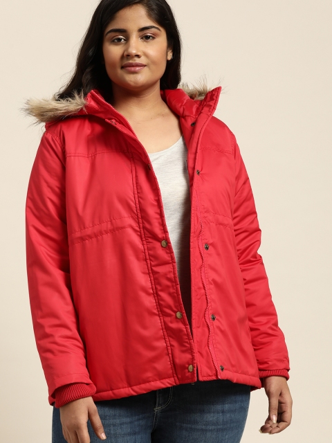 

Sztori Women Red Solid Plus Size Hooded Parka Jacket