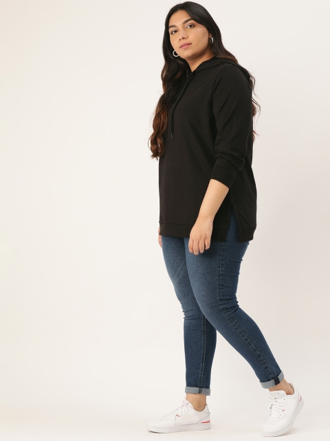 

Sztori Women Black Solid Longline Hooded Plus Size Sweatshirt