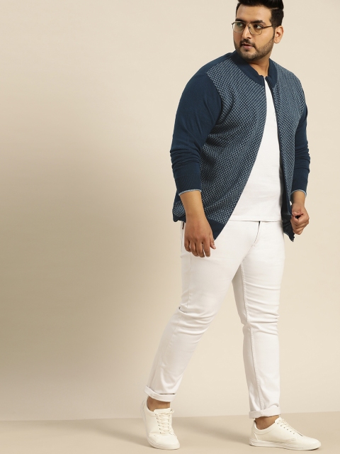 

Sztori Men Navy Self-Design Plus Size Cardigan, Navy blue