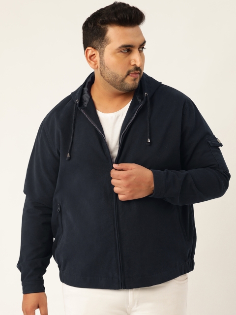 

Sztori Men Navy Blue Solid Hooded Plus Size Tailored Jacket