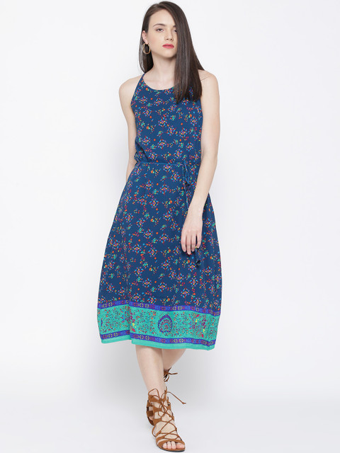 

Tokyo Talkies Teal Blue Printed Midi Dress