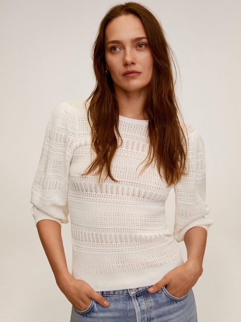 

MANGO Women Off-White Open Knit Pullover