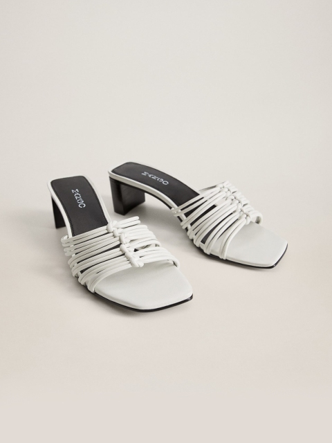 

MANGO Women White Solid Knot Detail Block Heels