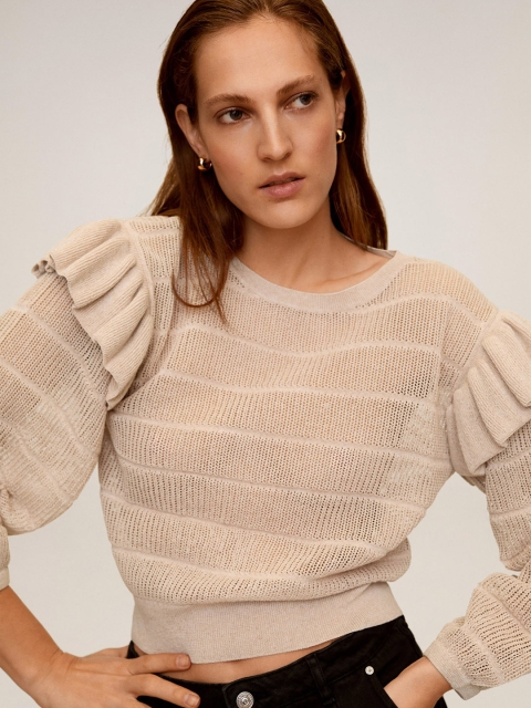 

MANGO Women Beige Open Knit Pullover