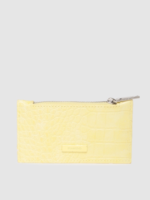 

MANGO Women Yellow Croc Textured Card Holder