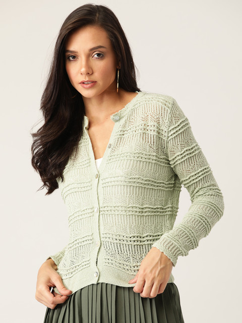 

MANGO Women Sea Green Open Knitted Cardigan