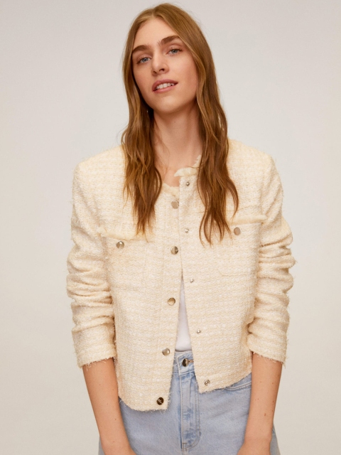 

MANGO Women Cream-Coloured Tweed Jacket