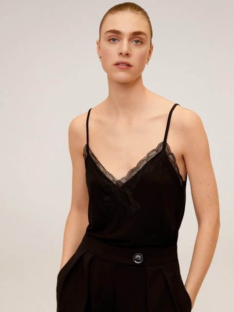 

MANGO Women Black Solid Camisole Top