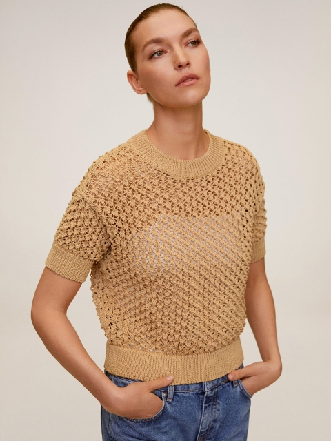 

MANGO Women Beige Open Knit Pullover