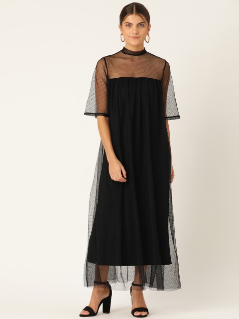 

MANGO Women Black Self Design Sheer Maxi Dress