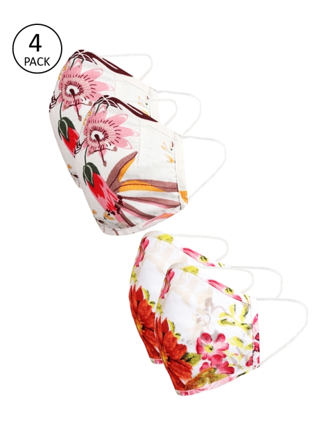 

Naughty Ninos Kids Pack of 4 Floral Printed Reusable 3-Layer Outdoor Mask, White