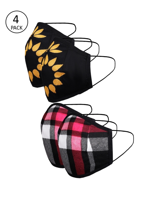 

Naughty Ninos Kids 4 Pcs White & Green Printed 3-Ply Reusable Cloth Masks, Black