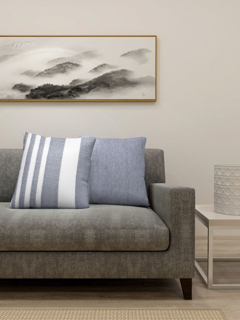 

NEUDIS Grey & White Set of 2 Striped Square Cushion Covers