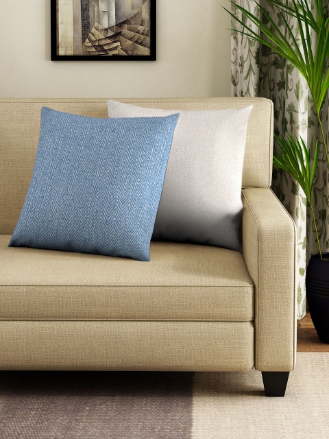

NEUDIS Blue & Off-White Set of 2 Textured Square Cushion Covers