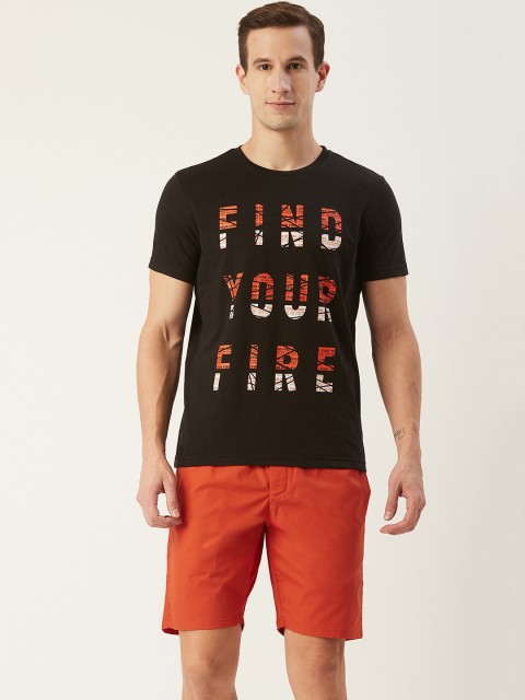 

Sweet Dreams Men Black & Rust Orange Typography Printed Night suit