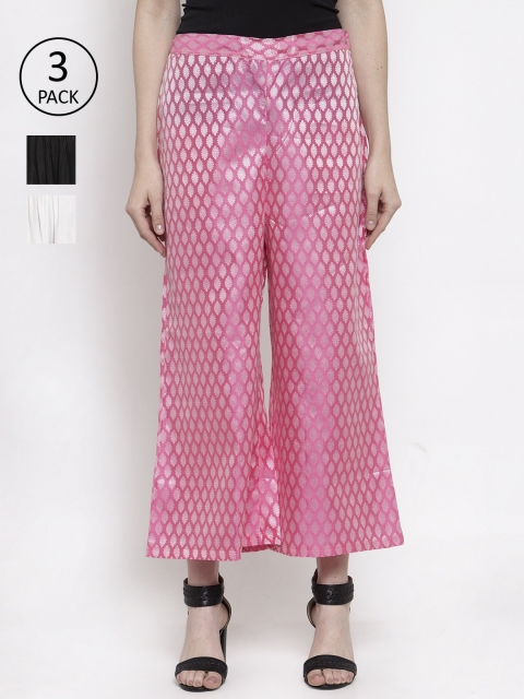 

TAG 7 Women Pack of 3 Wide Leg Palazzos, Pink