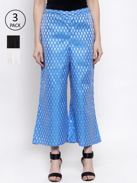 

TAG 7 Women Blue & Black Self Design Wide Leg Palazzos