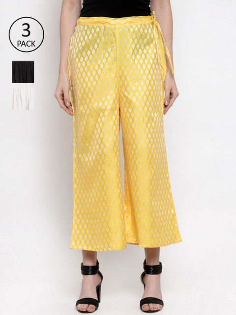 

TAG 7 Women Pack of 3 Wide Leg Palazzos, Yellow