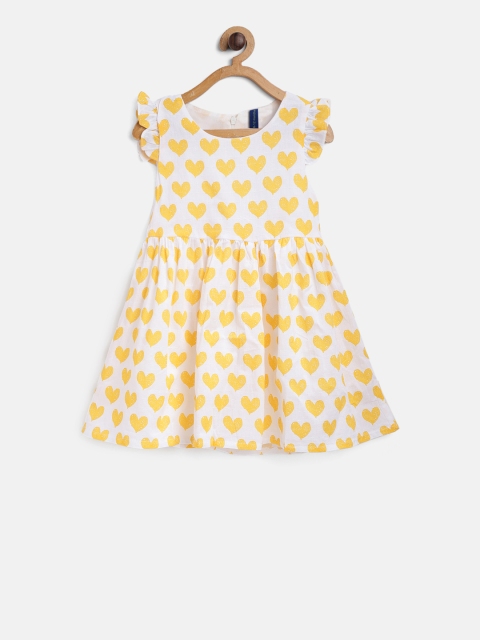 

YK Girls White Printed Fit and Flare Dress