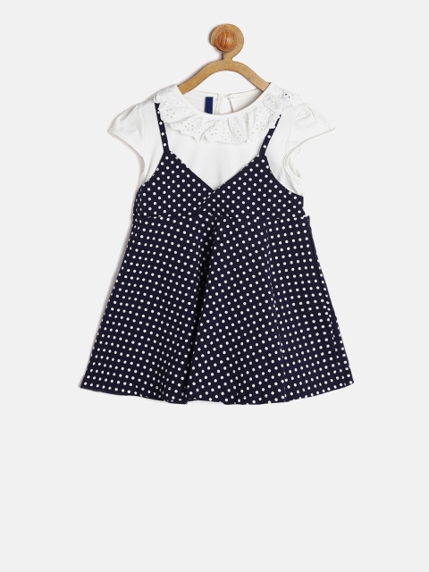 

YK Girls Navy Blue Printed Fit and Flare Dress