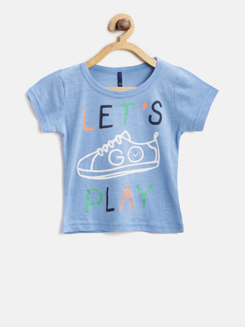 

YK Girls Blue Printed Round Neck T-shirt