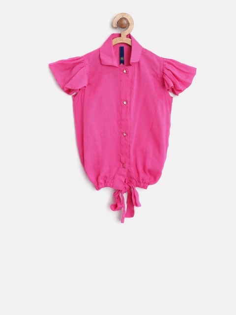 

YK Girls Pink Solid Shirt Style Top with Tie-Ups