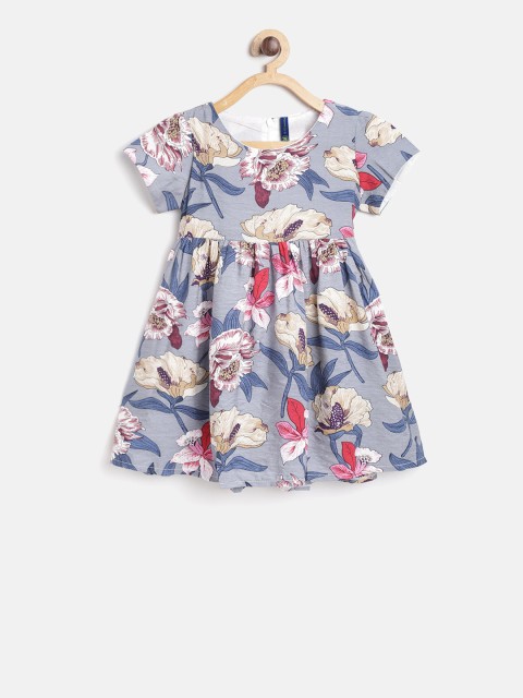 

YK Girls Grey Printed Fit and Flare Dress