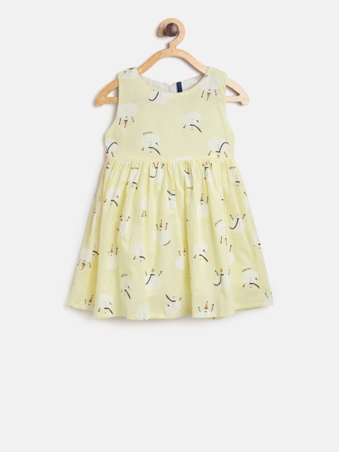 

YK Girls Yellow Snowmen Print Fit and Flare Dress