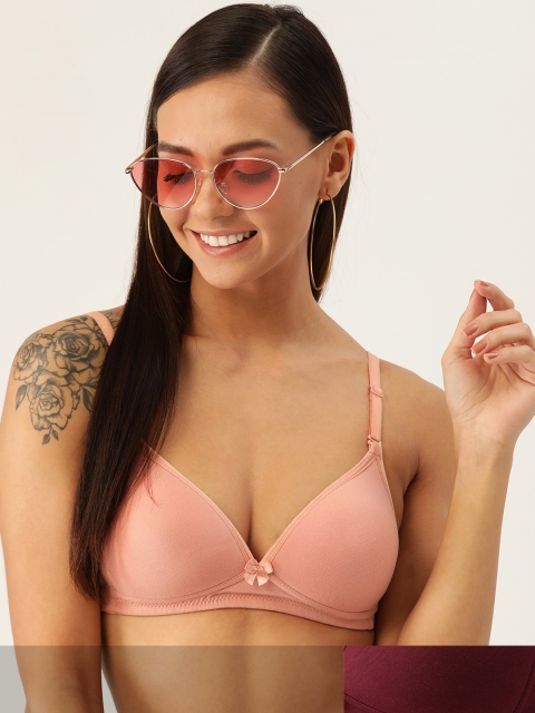 

DressBerry Pack of 2 Solid Non-Wired Lightly Padded Everyday Bras BP-030, Pink