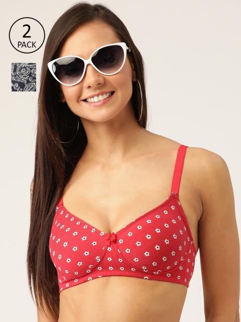 

DressBerry Pack Of 2 Printed Non-Wired Non Padded Everyday Bras DB-ENC-BRA-031, Red
