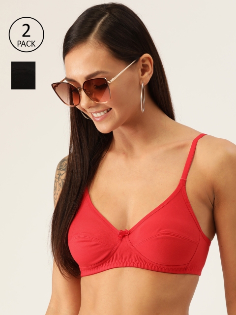 

DressBerry Pack of 2 Solid Non-Wired Non-Padded Everyday Bra DB-CS-BRA-030, Red