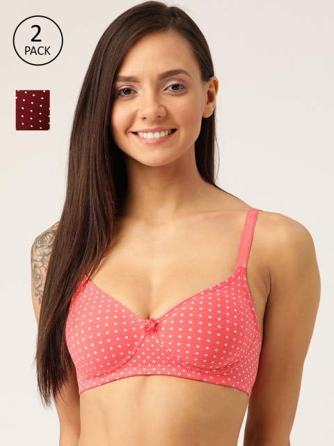 

DressBerry Pack of 2 Printed Non-Wired Non Padded T-shirt Bras DB-ENC-BRA-031, Pink