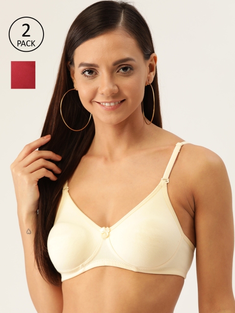 

DressBerry Pack of 2 Solid Non-Wired Non-Padded Everyday Bra DB-LWR-BRA-030, Cream