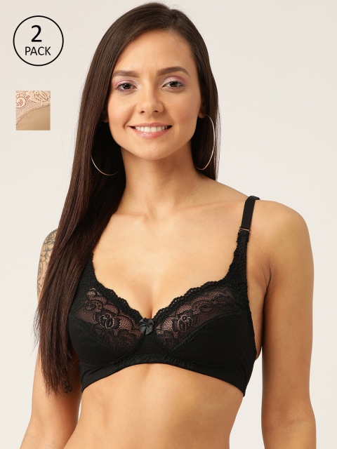 

DressBerry Pack of 2 Lace Non-Wired Non Padded T-shirt Bras DB-BF-BRA-030, Beige