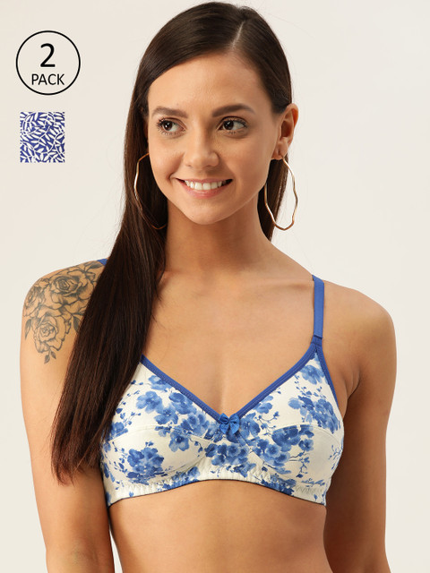 

DressBerry Pack of 2 Floral Printed Non-Wired Non-Padded Everyday Bra DB-CS-BRA-031, White