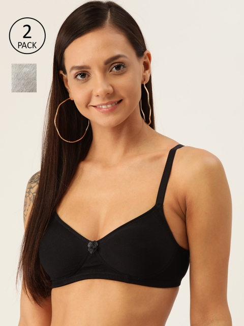 

DressBerry Pack of 2 Solid Non-Wired Lightly Padded T-shirt Bras ENC-030, Black