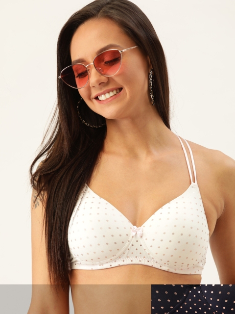 

DressBerry Pack Of 2 Polka Dots Printed Non-Wired Lightly Padded Everyday Bras DB-HLTL-BRA, White