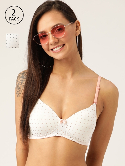 

DressBerry Pack of 2 Printed Non-Wired Lightly Padded T-shirt Bras DB-PPP-BRA-030, White